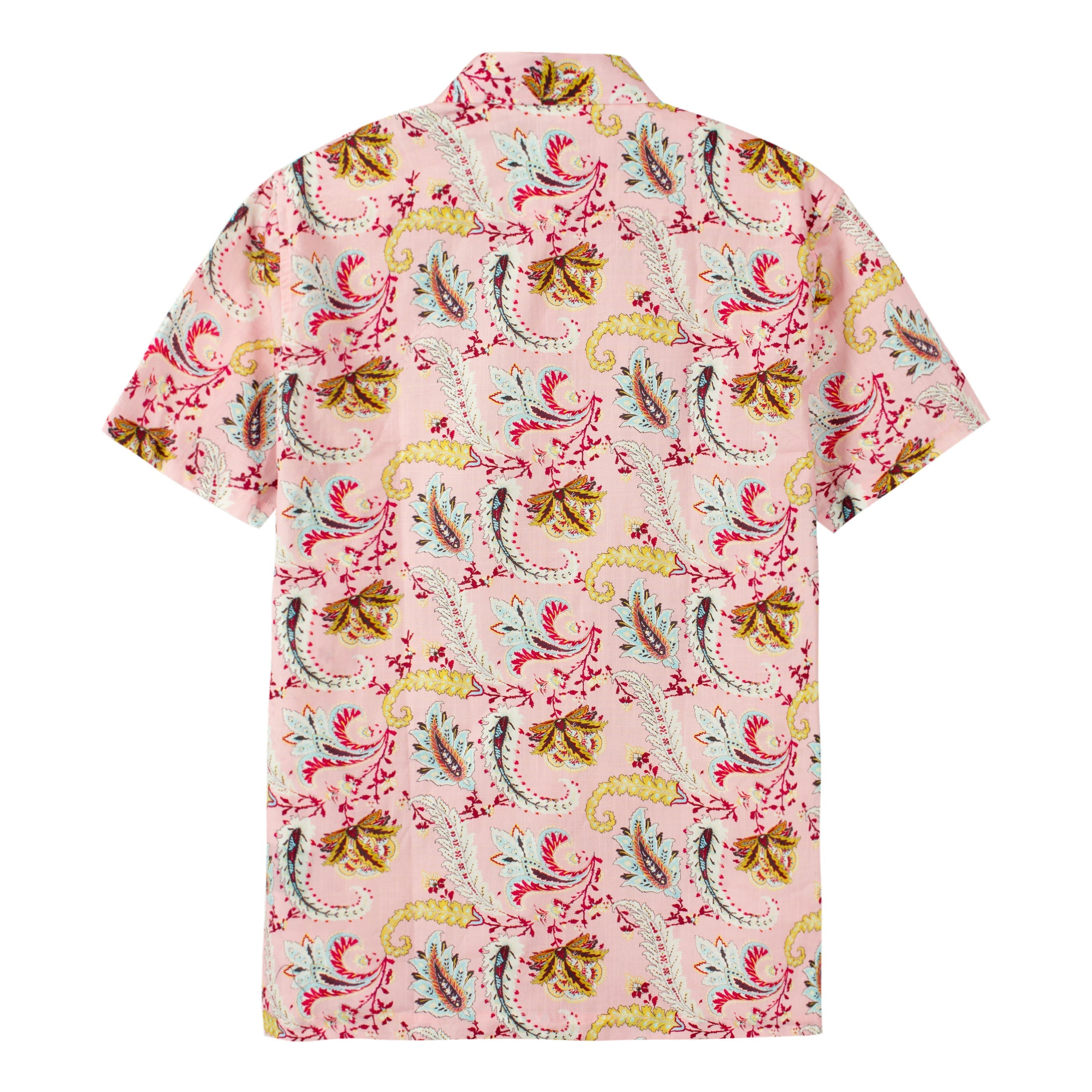 Pink Paisley Pattern Short Sleeve Shirt for Men Jonvidesign