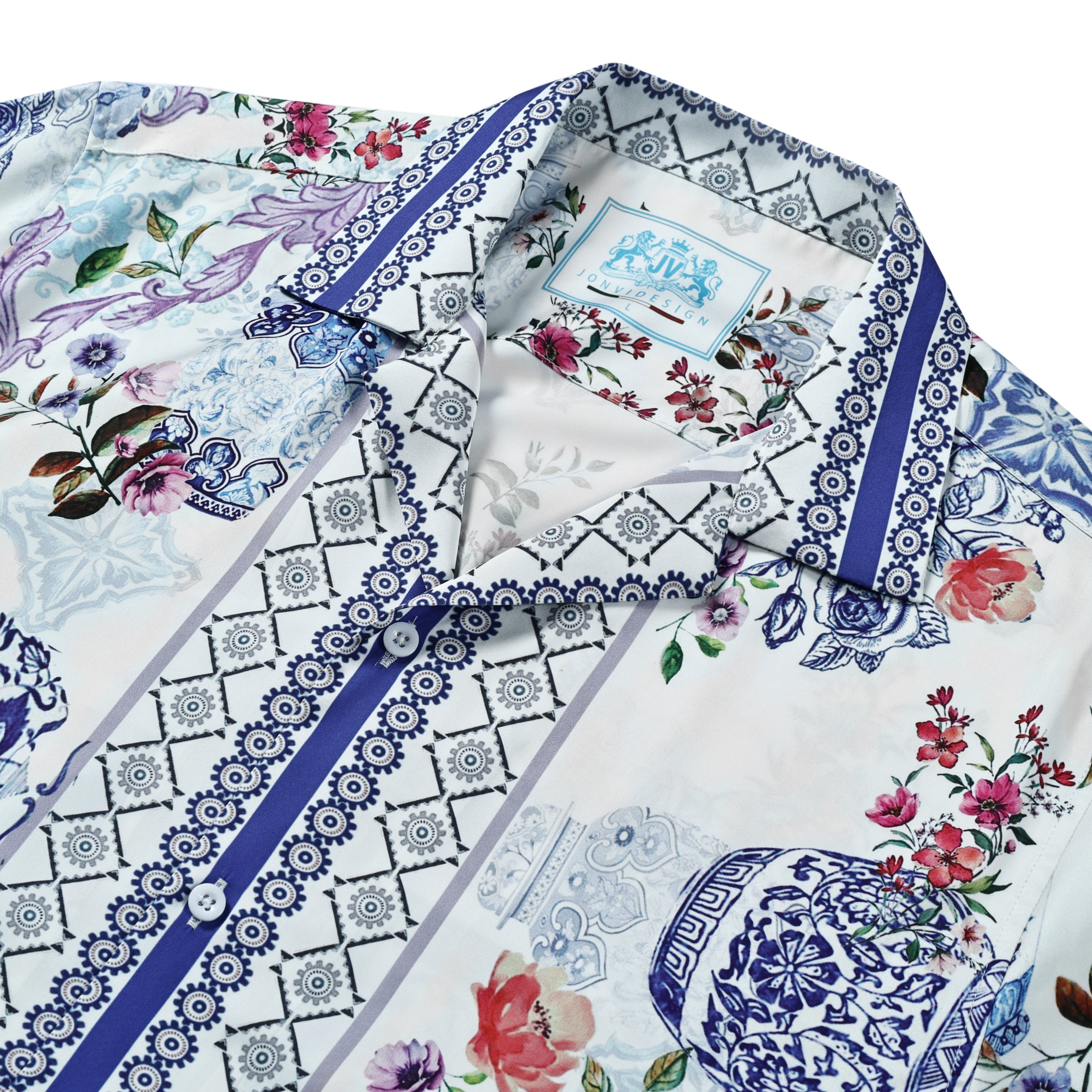 Porcelain Floral Camp Collar Shirt Jonvidesign