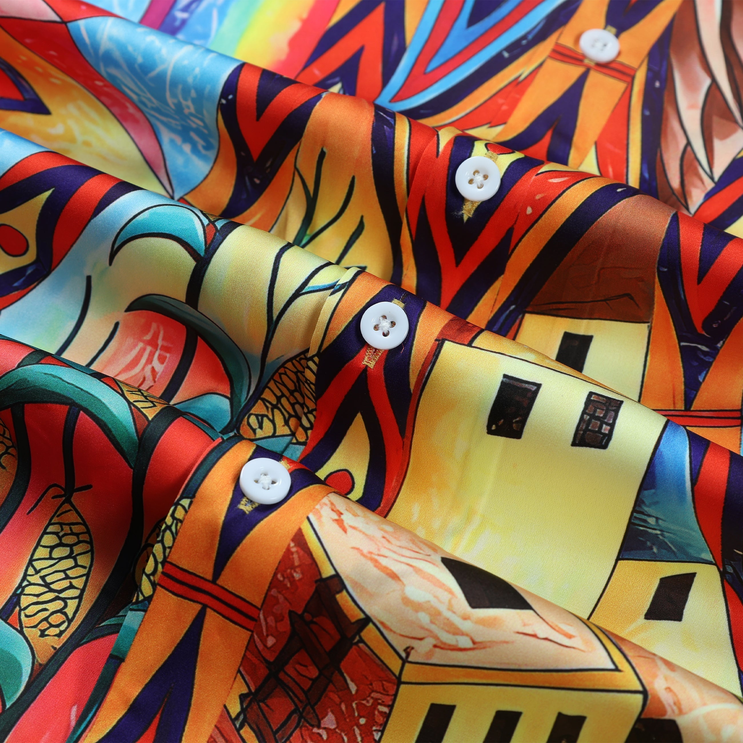 Rhombus Sun Pattern Short Sleeve Camp Collar Shirt in Multi Color Jonvidesign