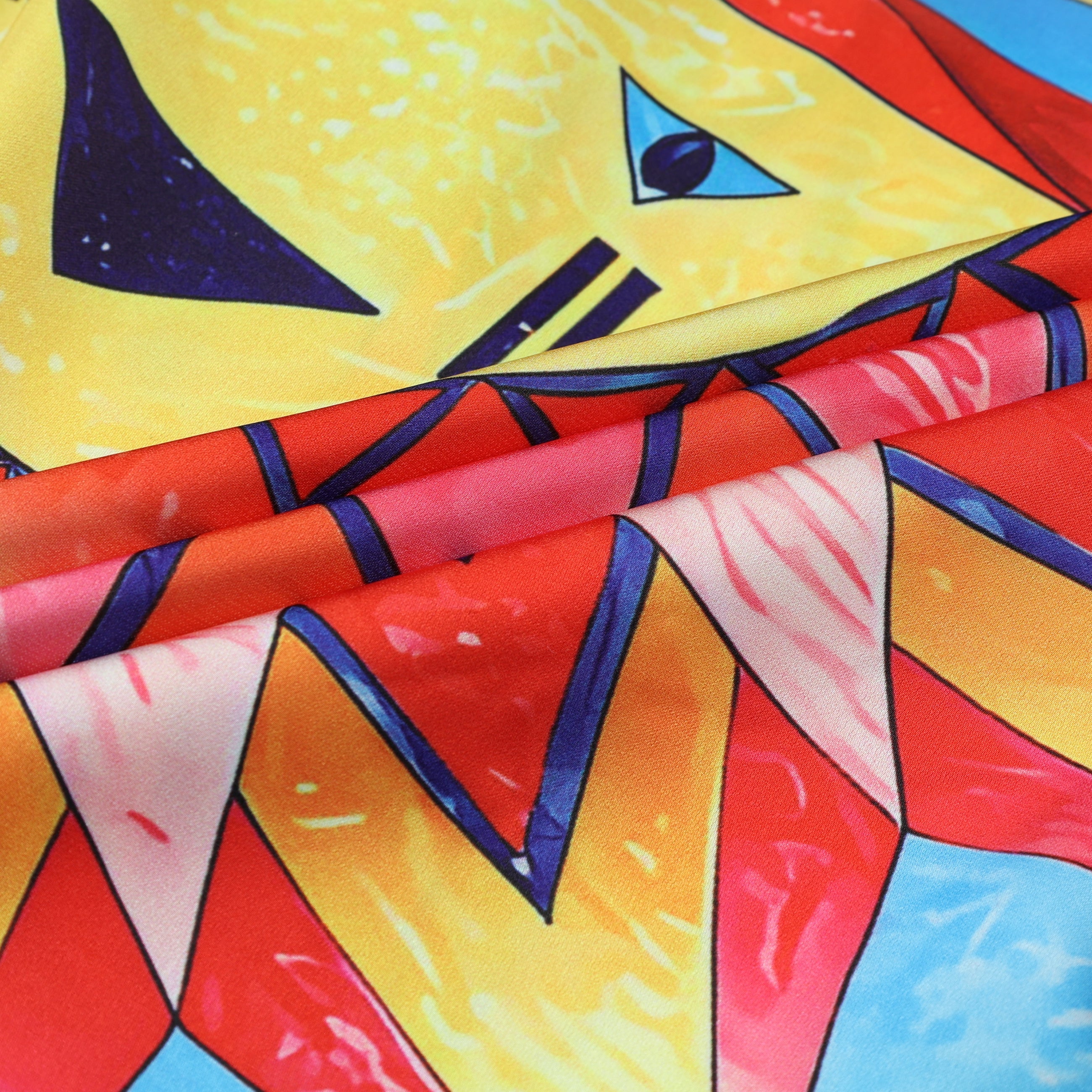 Rhombus Sun Pattern Short Sleeve Camp Collar Shirt in Multi Color Jonvidesign