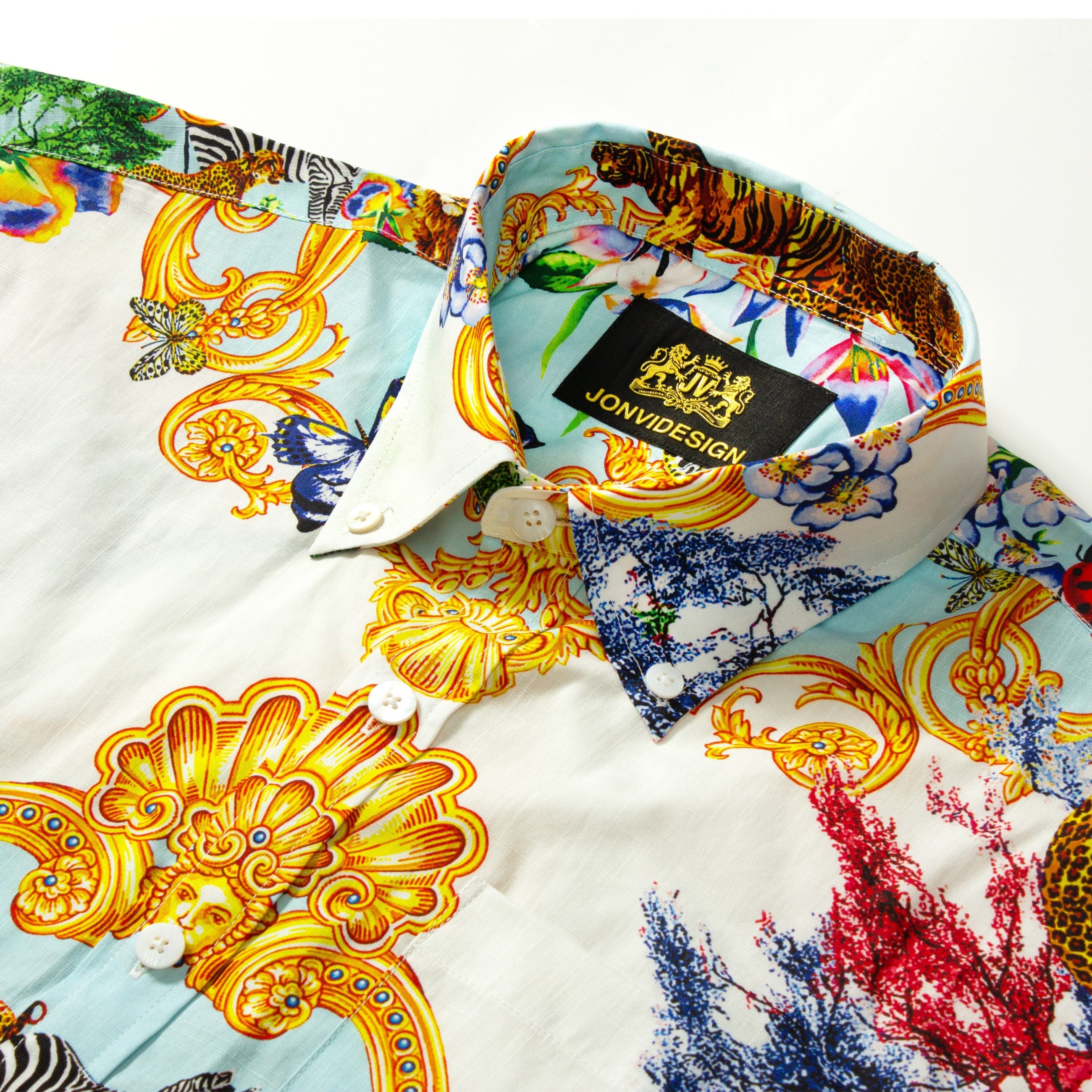Tropical Baroque Floral Pattern Short Sleeve Shirt Jonvidesign