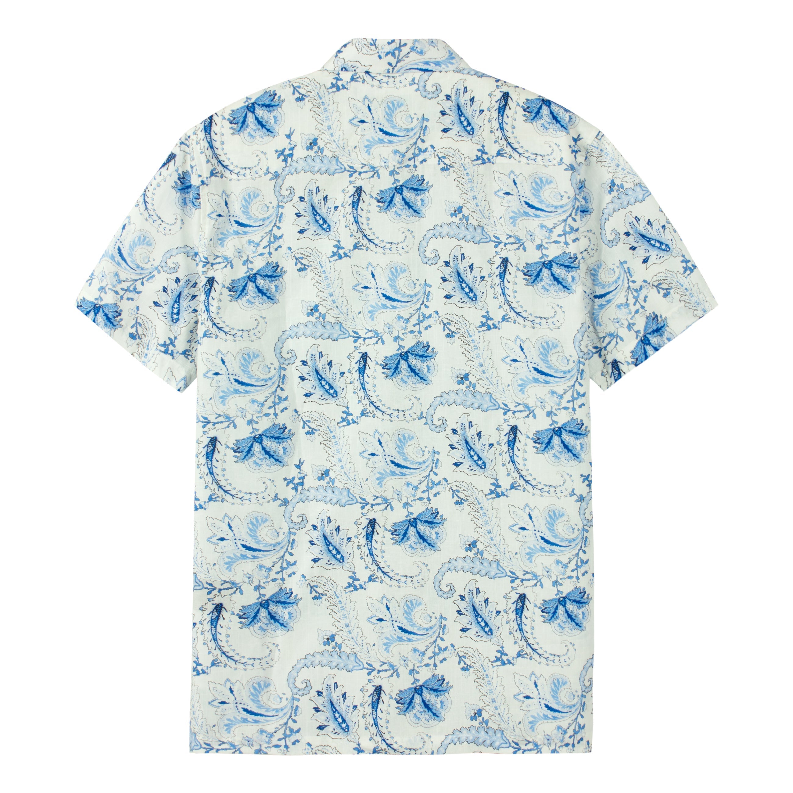 Tropical Paisley Print Short Sleeve Dress Shirt in Blue Jonvidesign