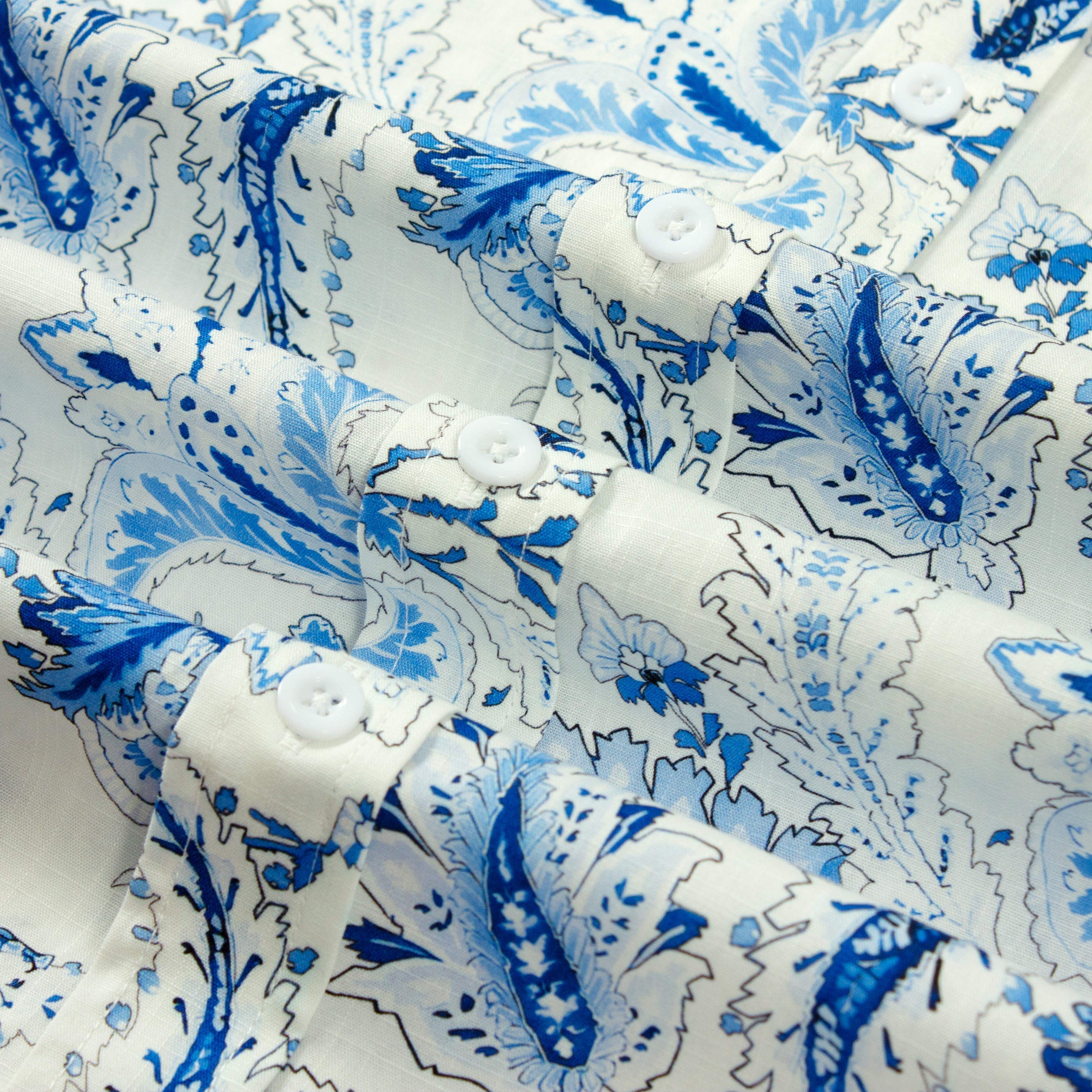 Tropical Paisley Print Short Sleeve Dress Shirt in Blue Jonvidesign