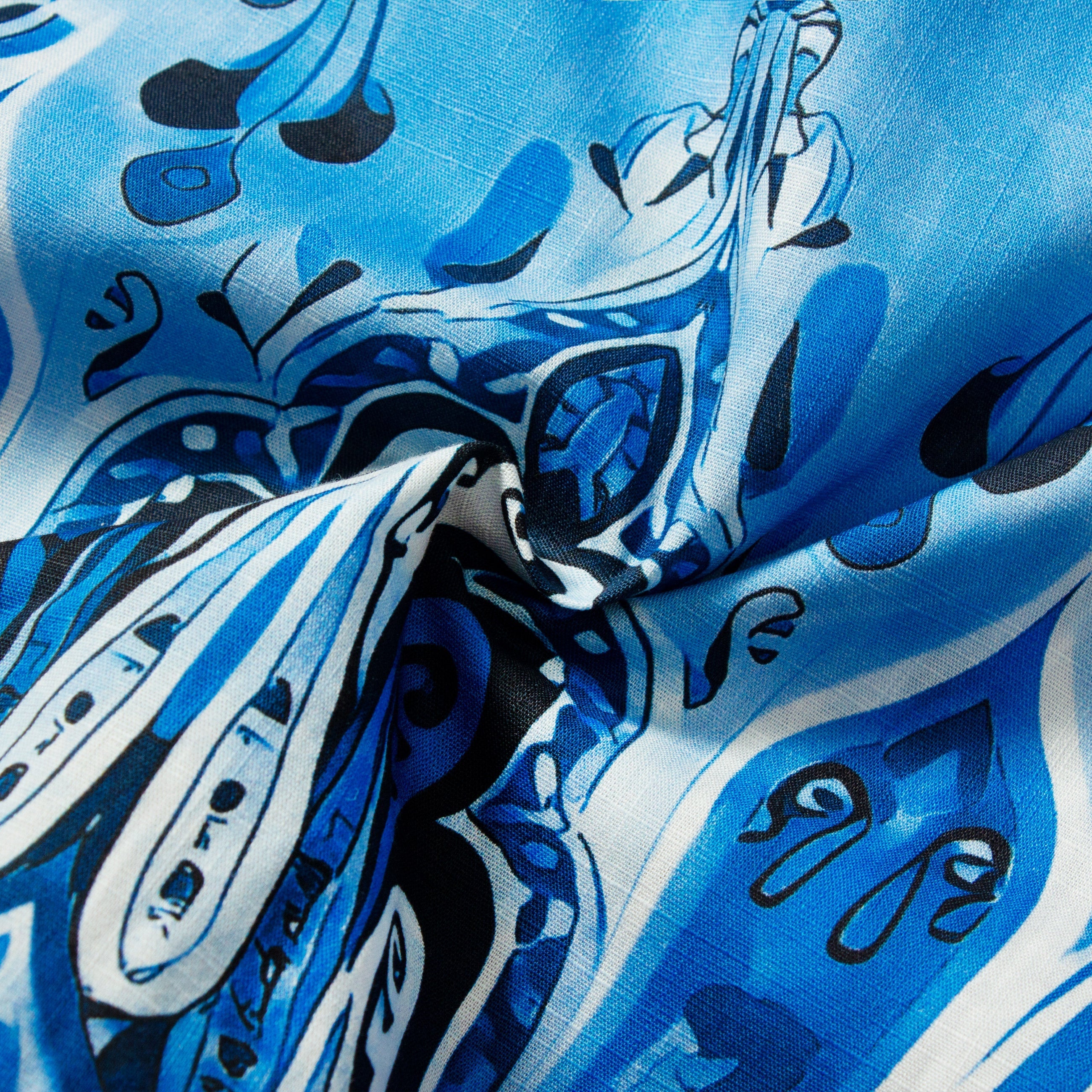 Tropical Style Paisley Print Short Sleeve Shirt in Blue Jonvidesign