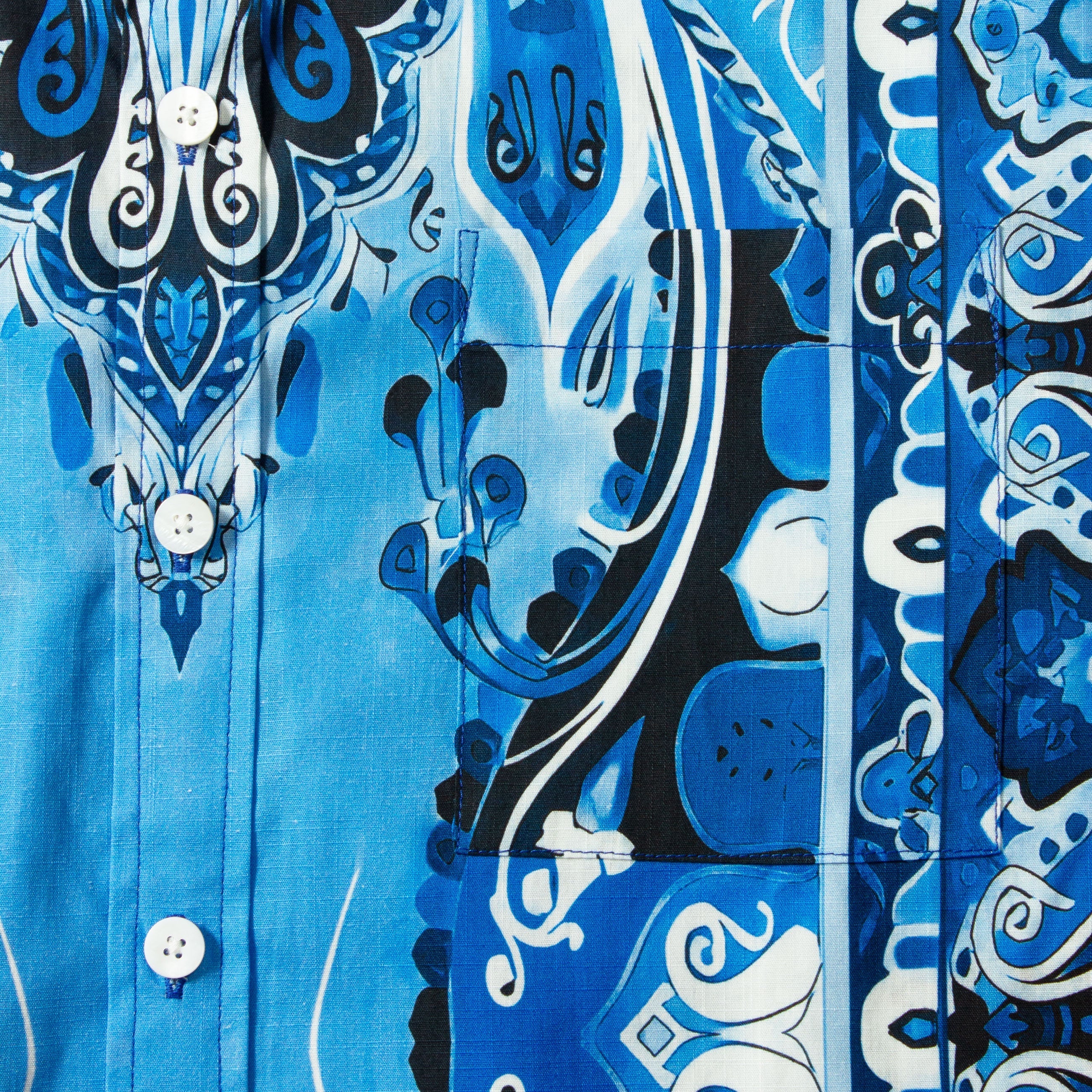 Tropical Style Paisley Print Short Sleeve Shirt in Blue Jonvidesign
