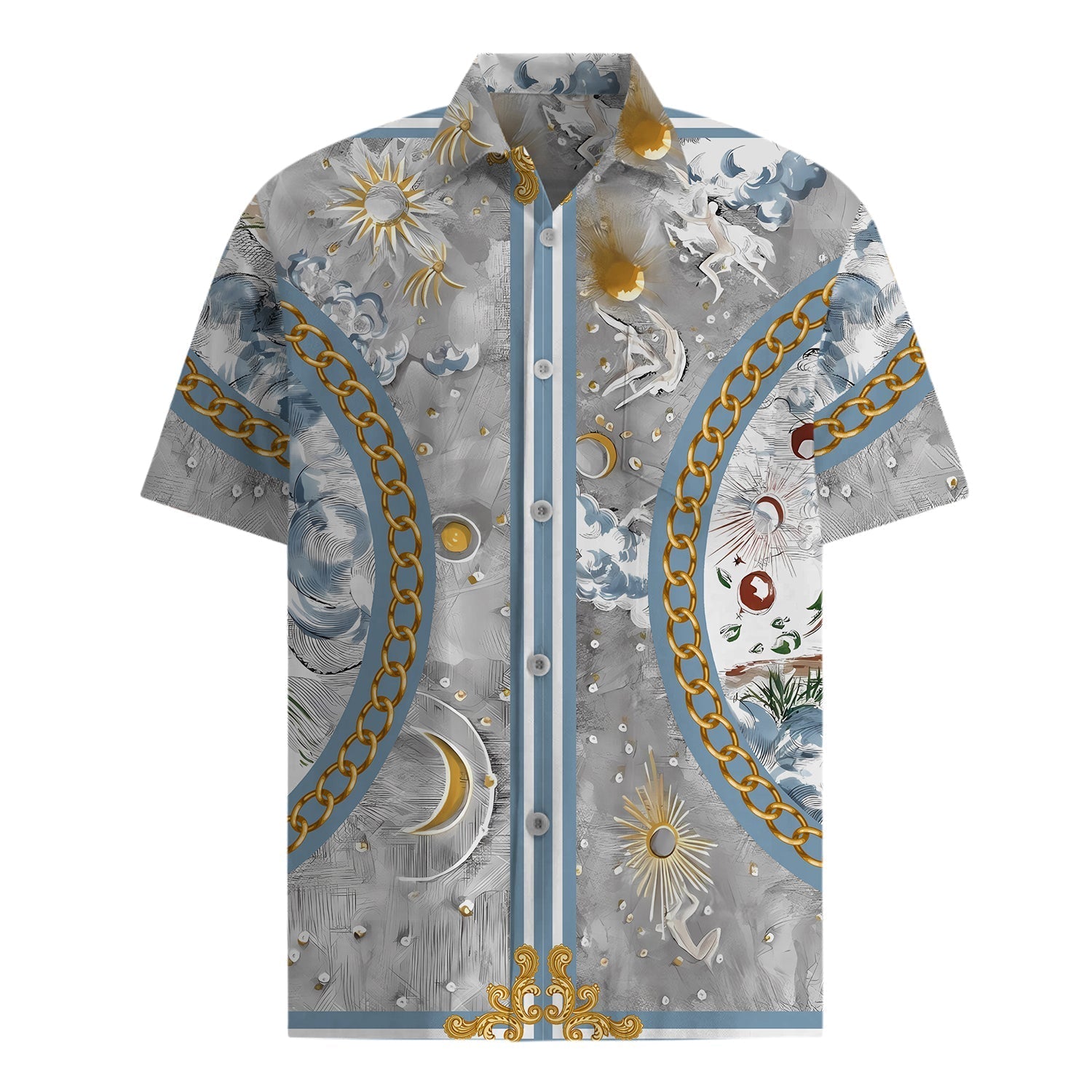 Unique Design Short Sleeve Shirt in Gray with Chain Accent Jonvidesign