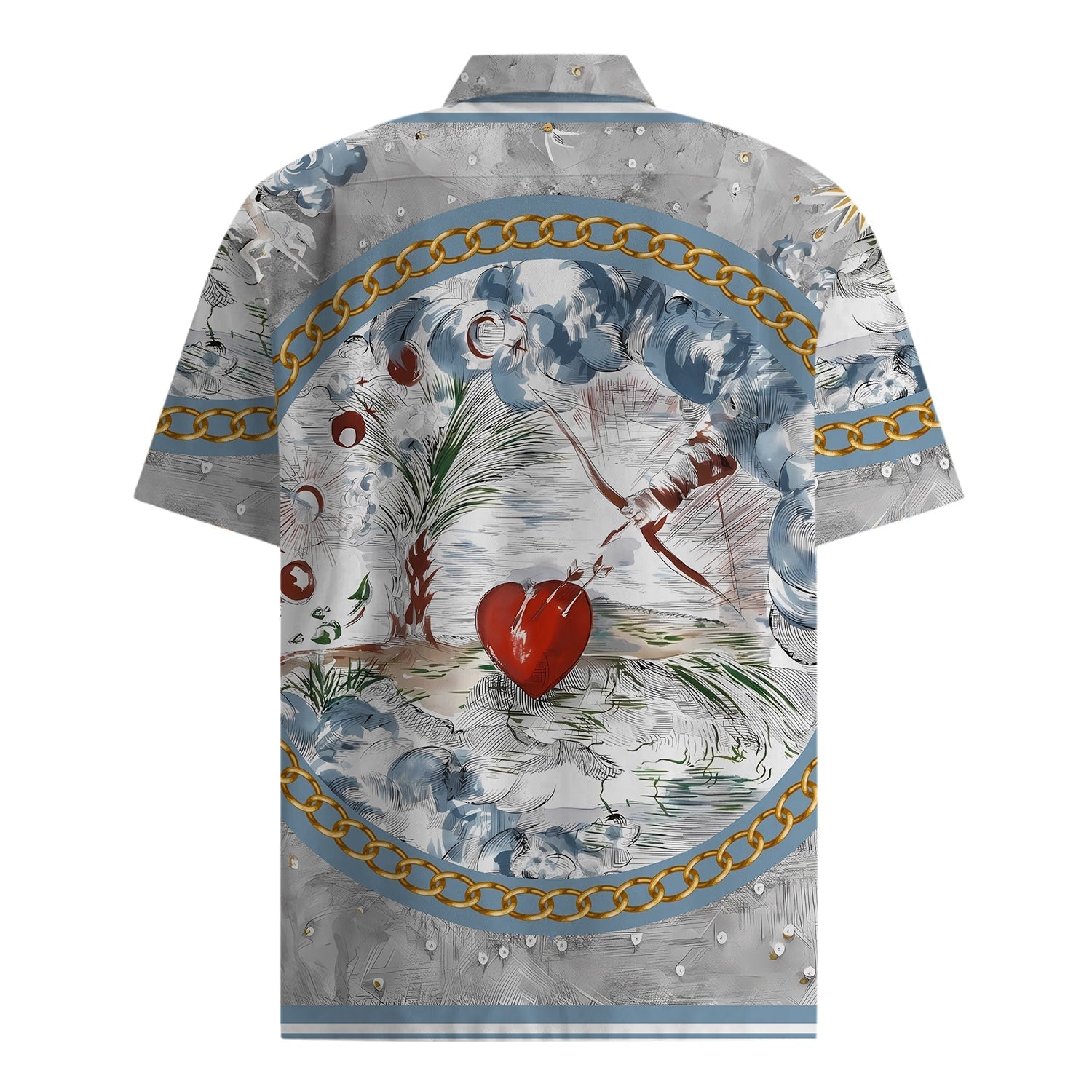 Unique Design Short Sleeve Shirt in Gray with Chain Accent Jonvidesign