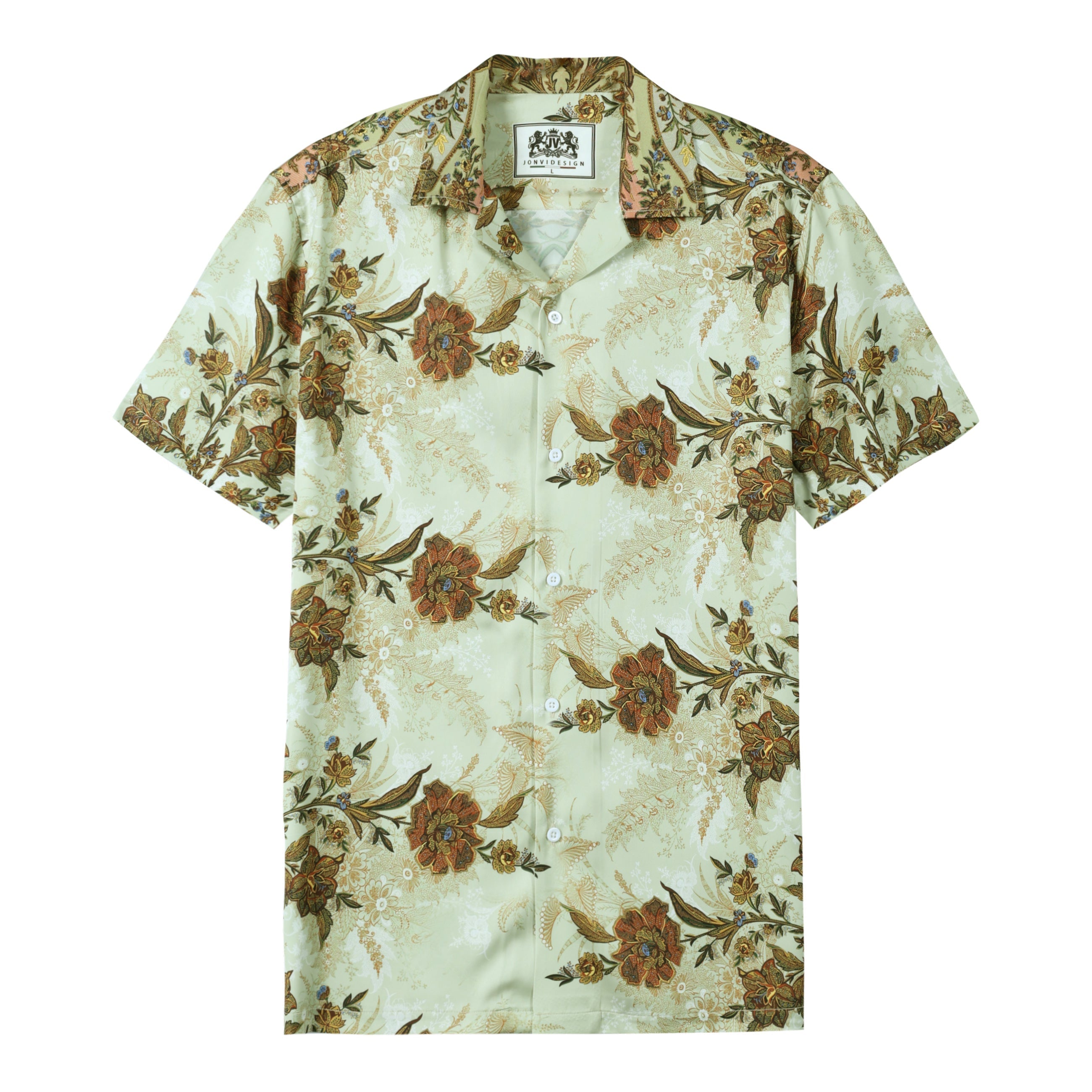 Vintage Floral Pattern Short Sleeve Camp Collar Casual Shirt Jonvidesign