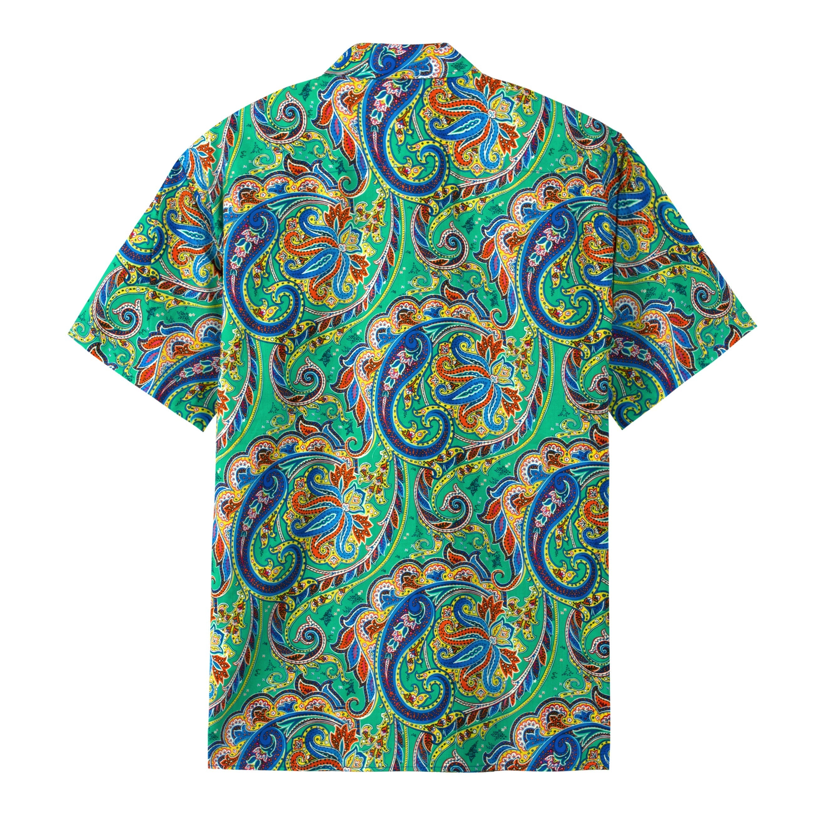 Vintage Paisley Pattern Short Sleeve Camp Shirt in Green Jonvidesign