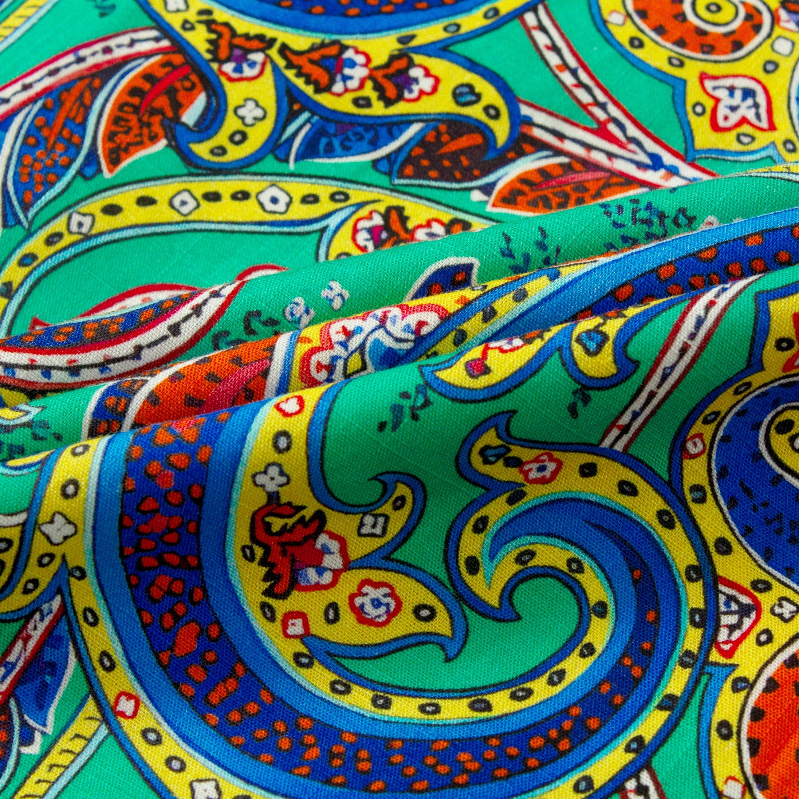 Vintage Paisley Pattern Short Sleeve Camp Shirt in Green Jonvidesign