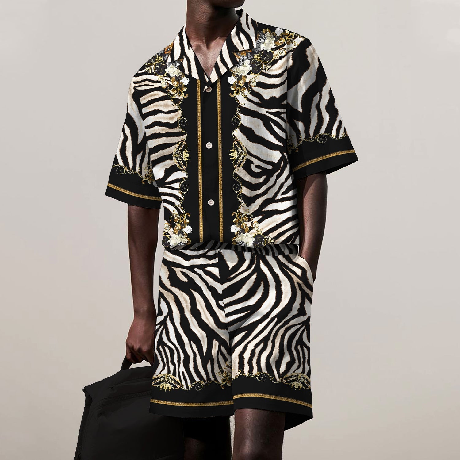 Wild Zebra Pattern Elastic Waistband Casual Shorts Jonvidesign