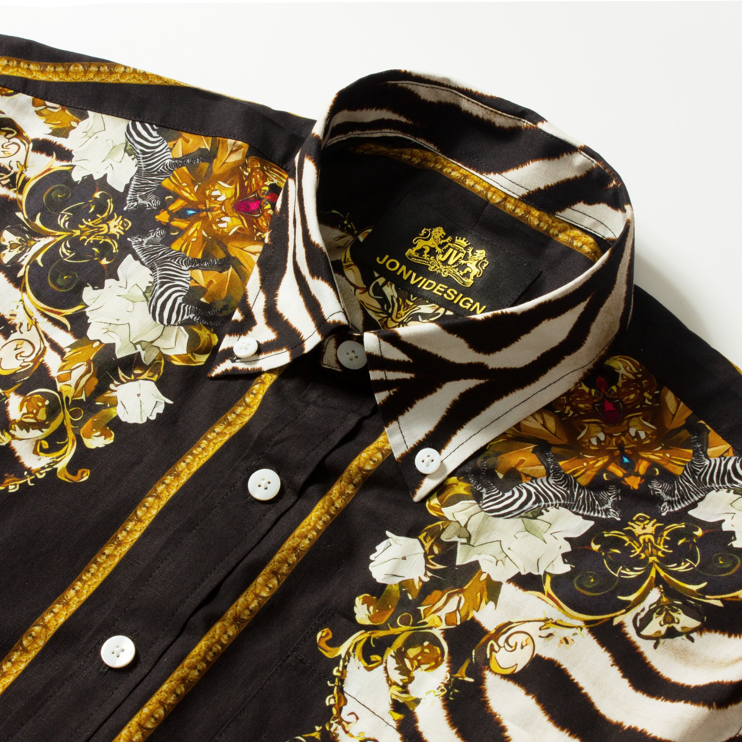 Zebra Print Short Sleeve Dress Shirt for Men Jonvidesign