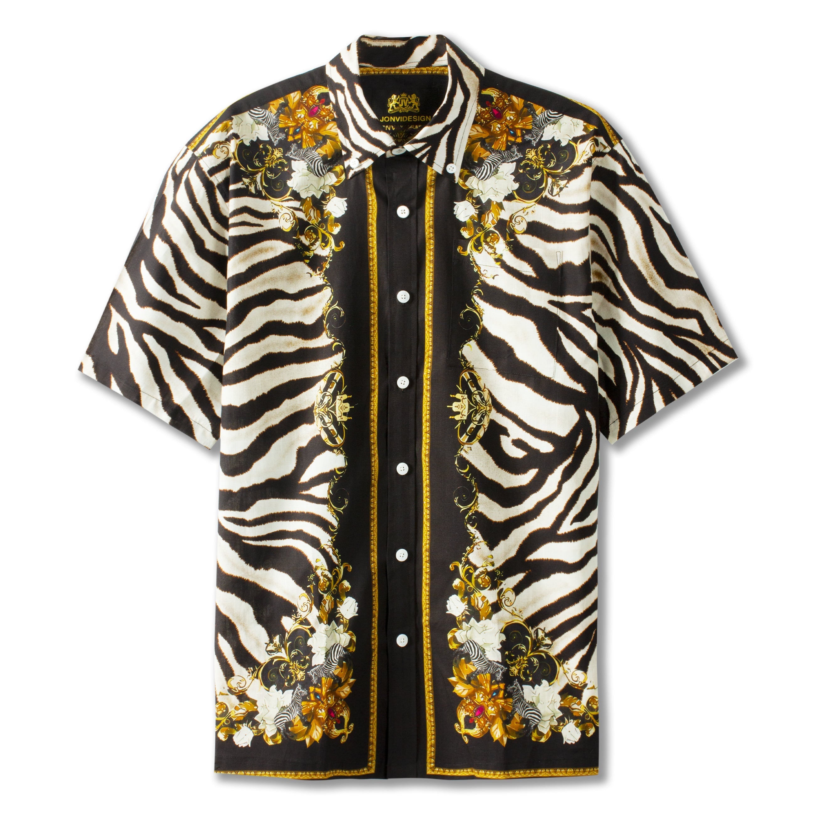 Zebra Print Short Sleeve Dress Shirt for Men Jonvidesign
