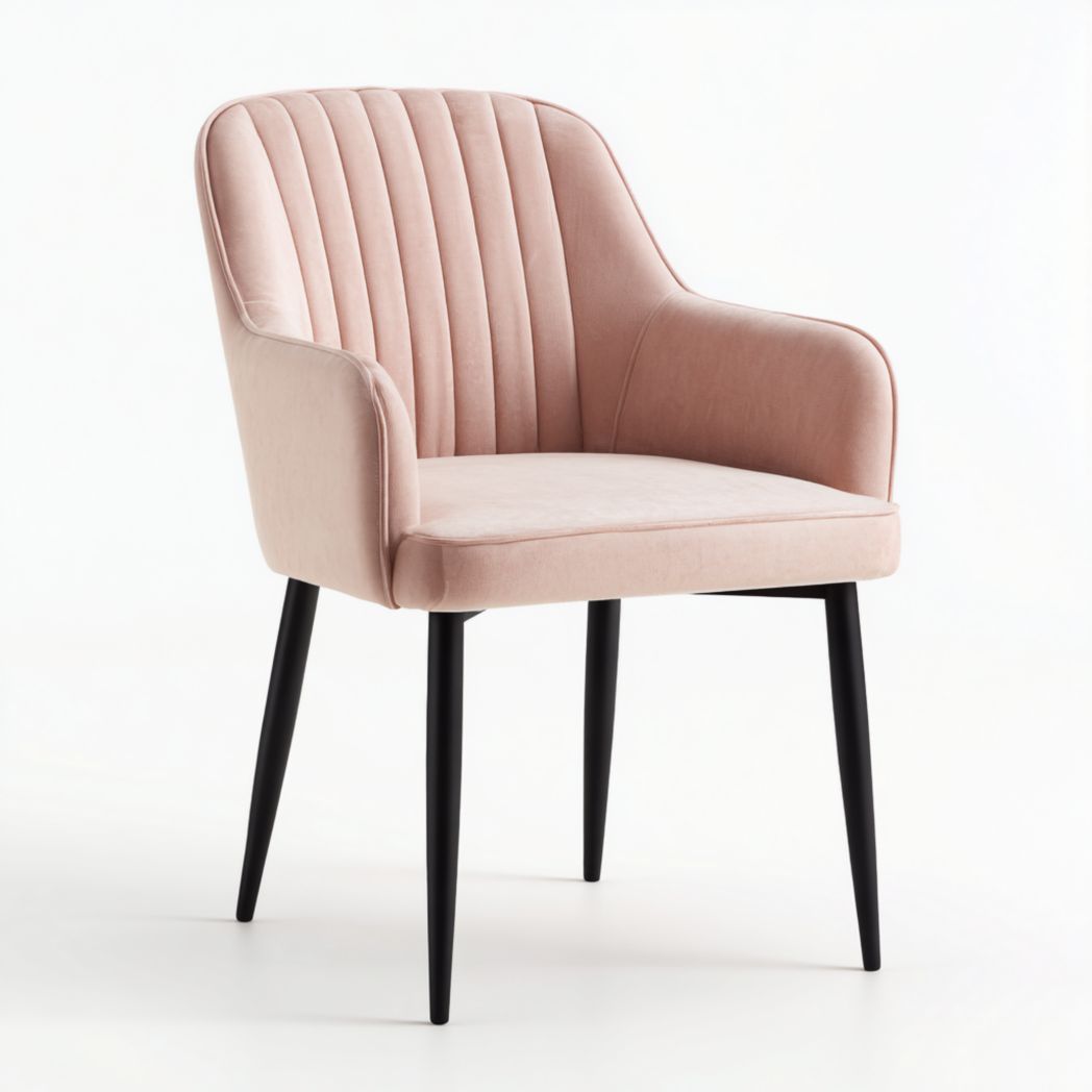 Fauteuil rose avec accoudoirs et pieds noirs-LETTO FURNITURE