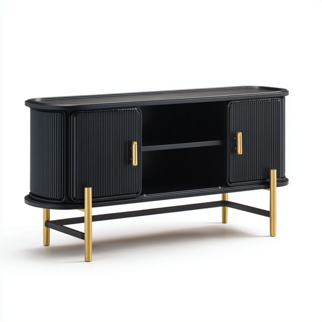 Meuble TV noir avec pieds dorés-LETTO FURNITURE
