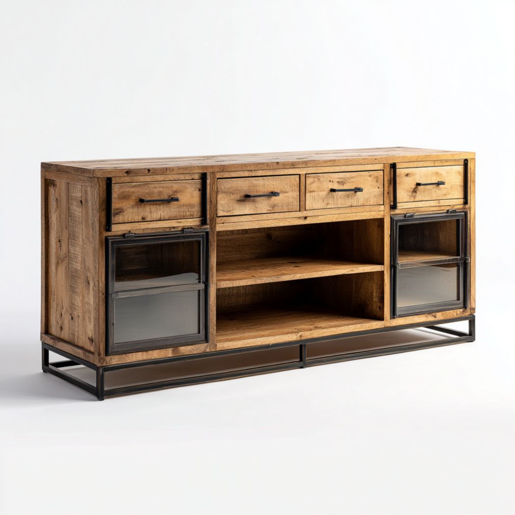 Buffet en bois avec portes en verre-LETTO FURNITURE