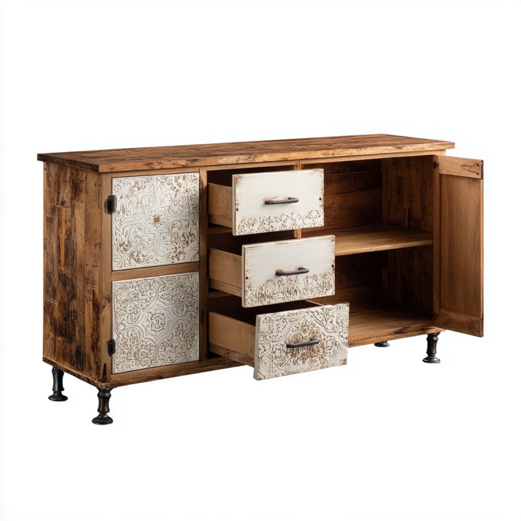 Buffet en bois avec tiroirs et portes décorées-LETTO FURNITURE