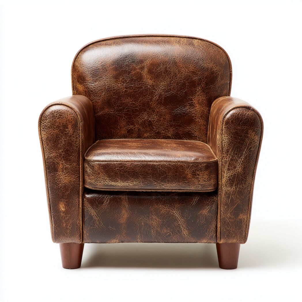 Fauteuil en simili cuir marron avec pieds en bois-LETTO FURNITURE