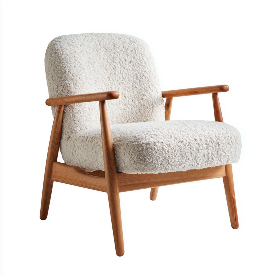 Fauteuil en tissu bouclé blanc avec cadre en bois-LETTO FURNITURE