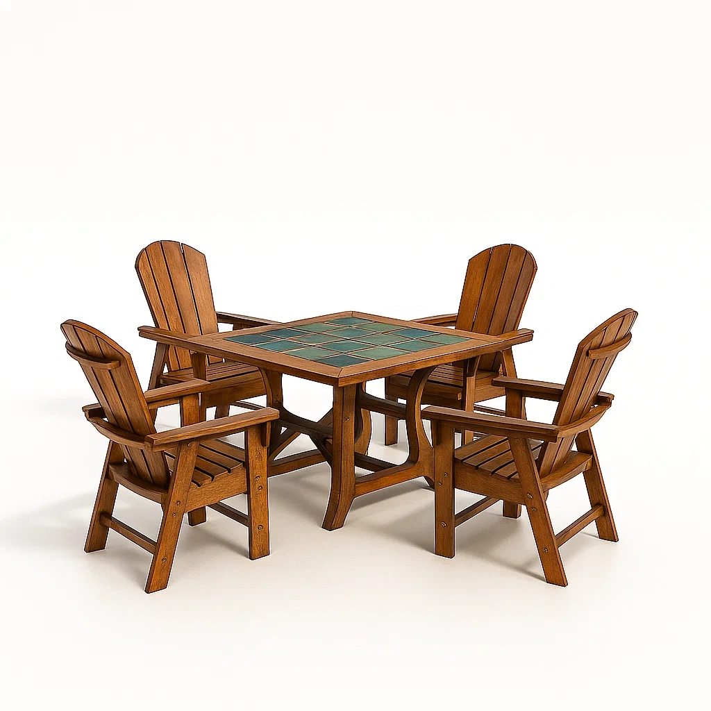 Set da pranzo da esterno con tavolo quadrato in legno con piastrelle e 4 sedie