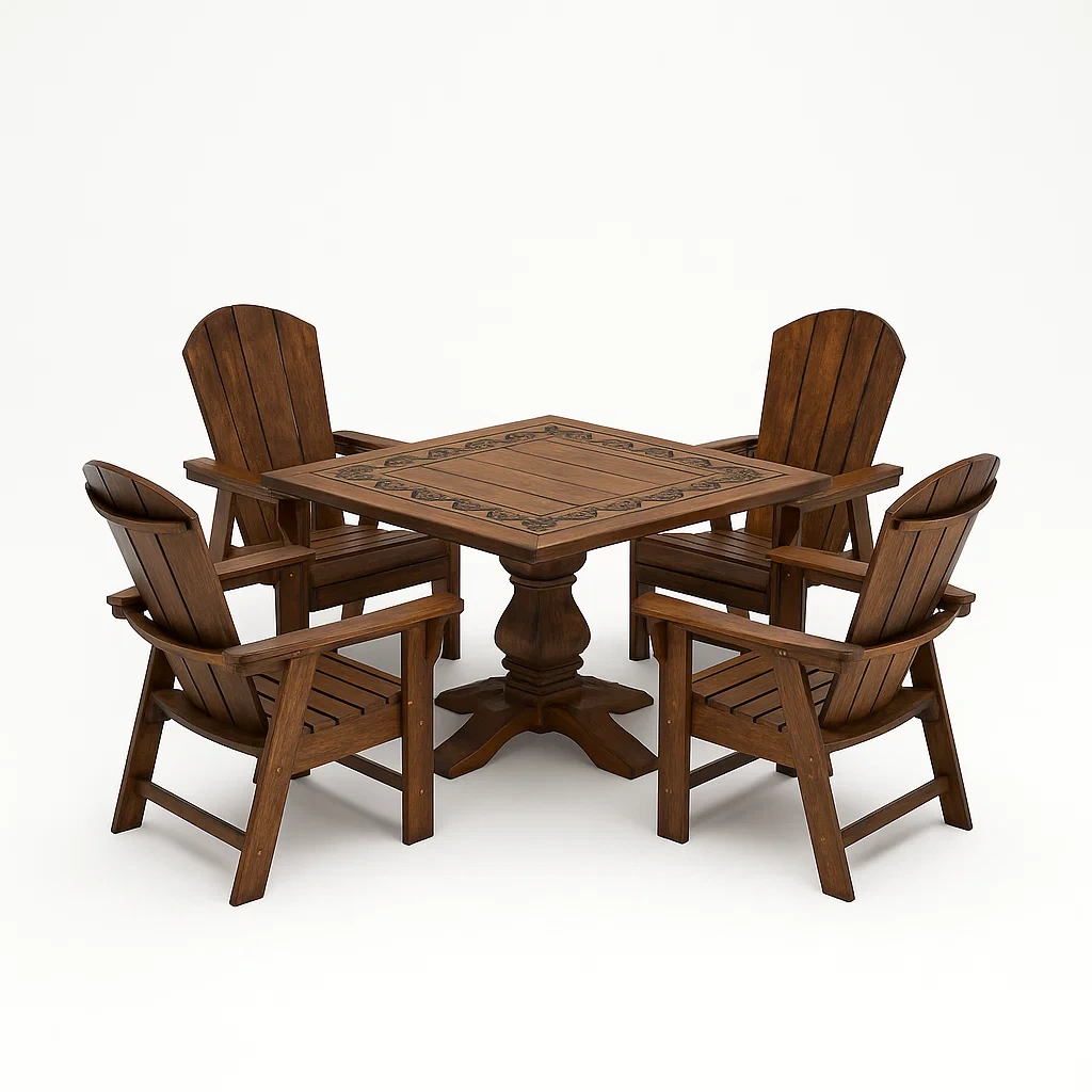 Set da pranzo da esterno in legno massello marrone con tavolo e 4 sedie