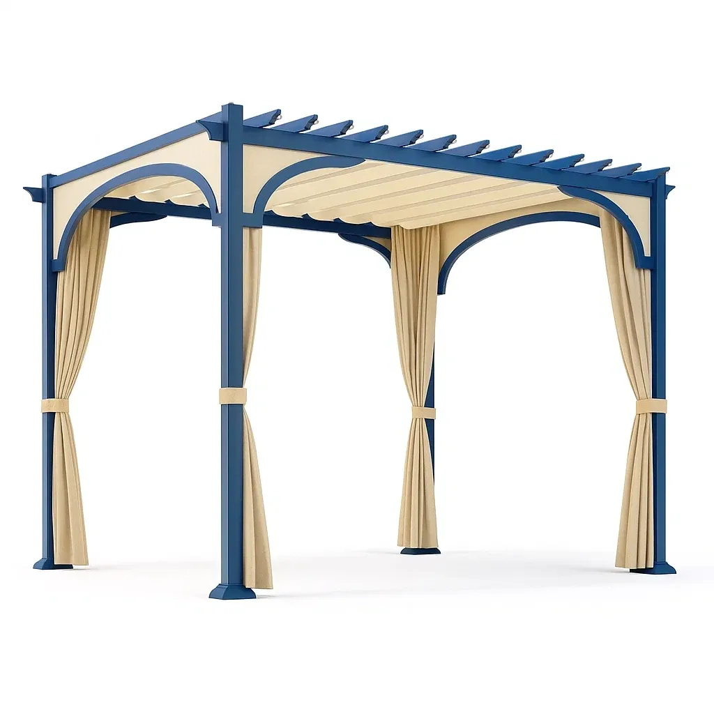 Tettoie da giardino in alluminio con tetto retrattile e tende in poliestere 400x300 cm