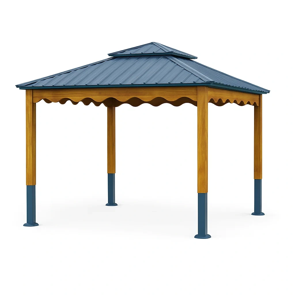 Gazebo Quadrato in Metallo e Legno Marrone e Blu