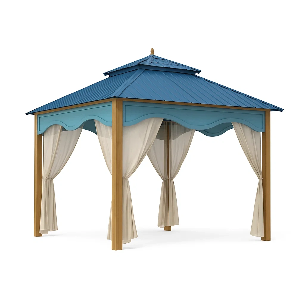 Gazebo da Giardino con Tetto Blu e Struttura in Legno 300x300 cm
