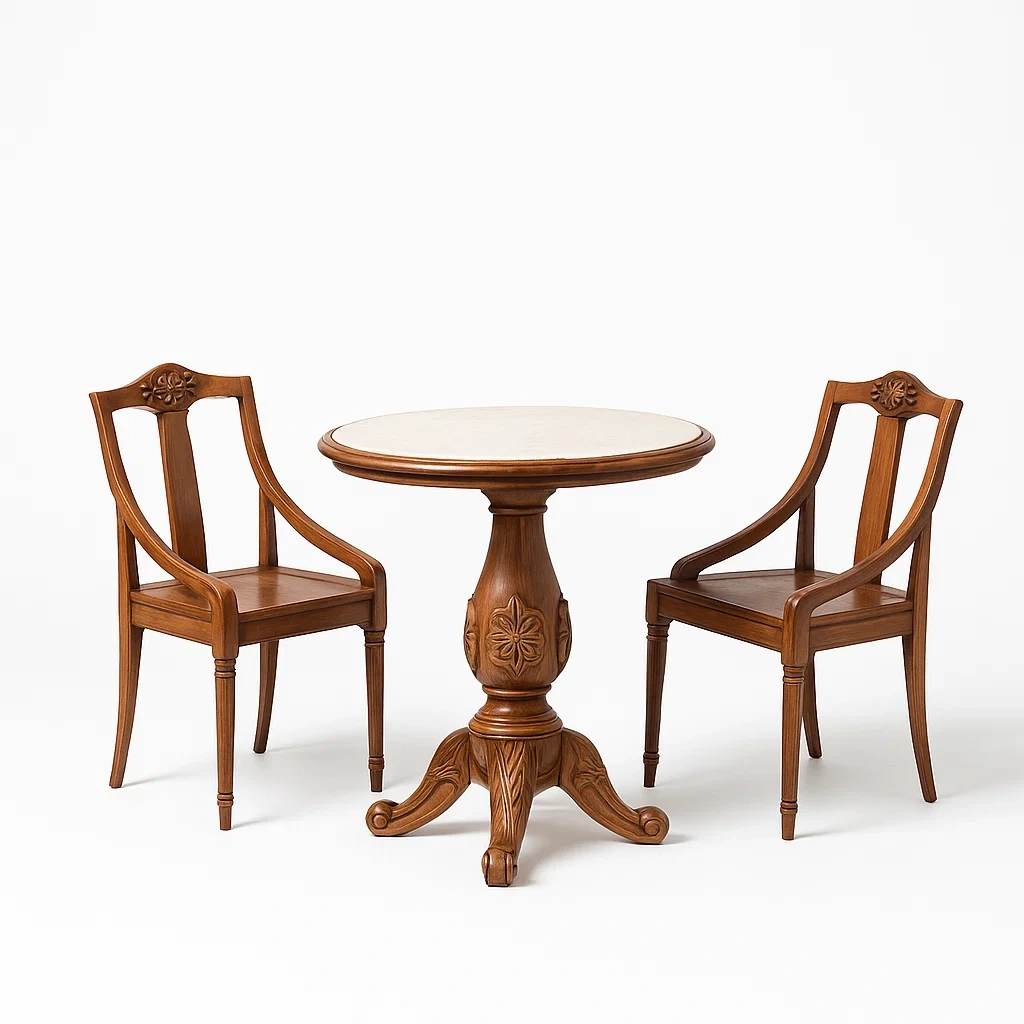 Set lounge da interno in legno massello con decorazioni intagliate