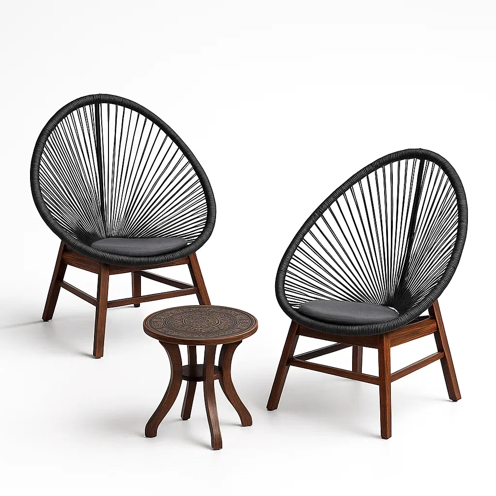 Set lounge da giardino in legno e fibre sintetiche con tavolino