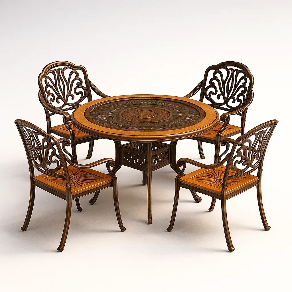 Set da pranzo da esterno in metallo e legno per esterno