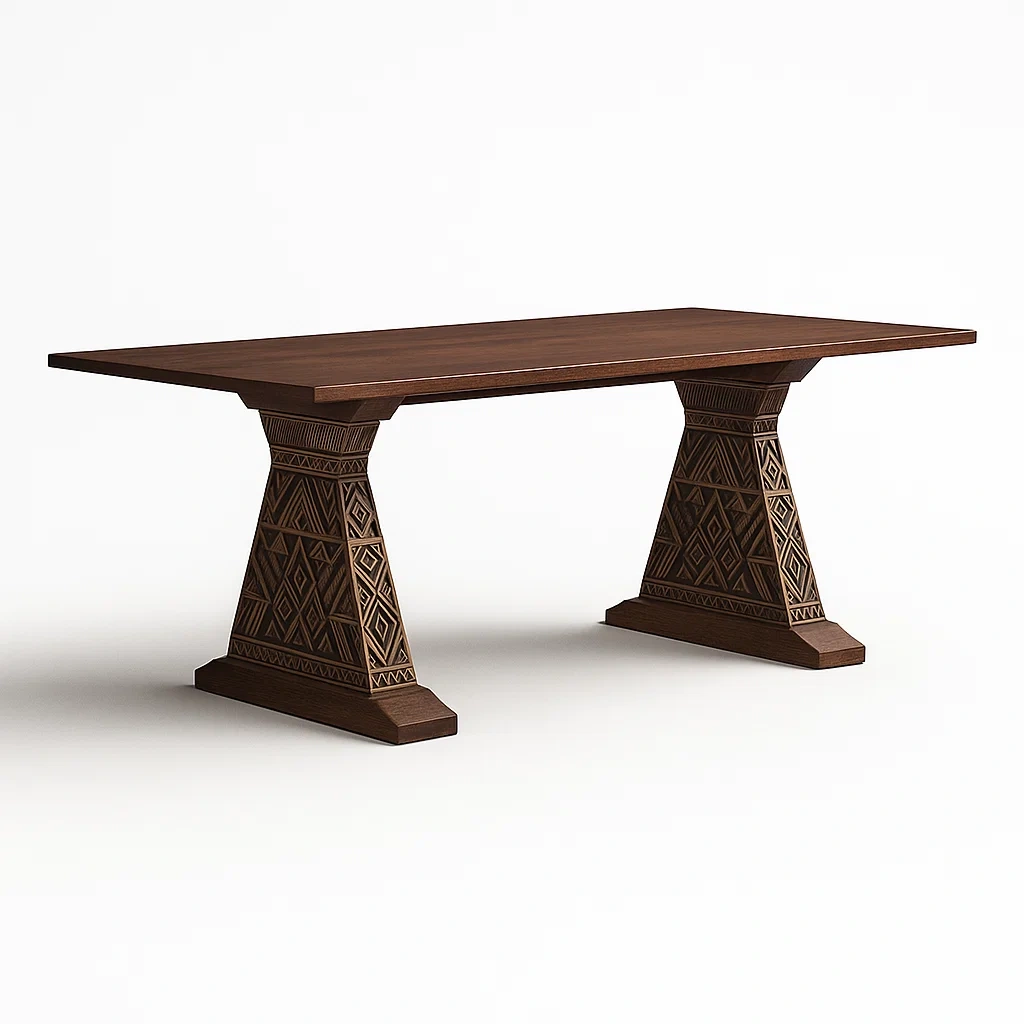 Tavolo da pranzo per interni rettangolare in legno con intagli geometrici
