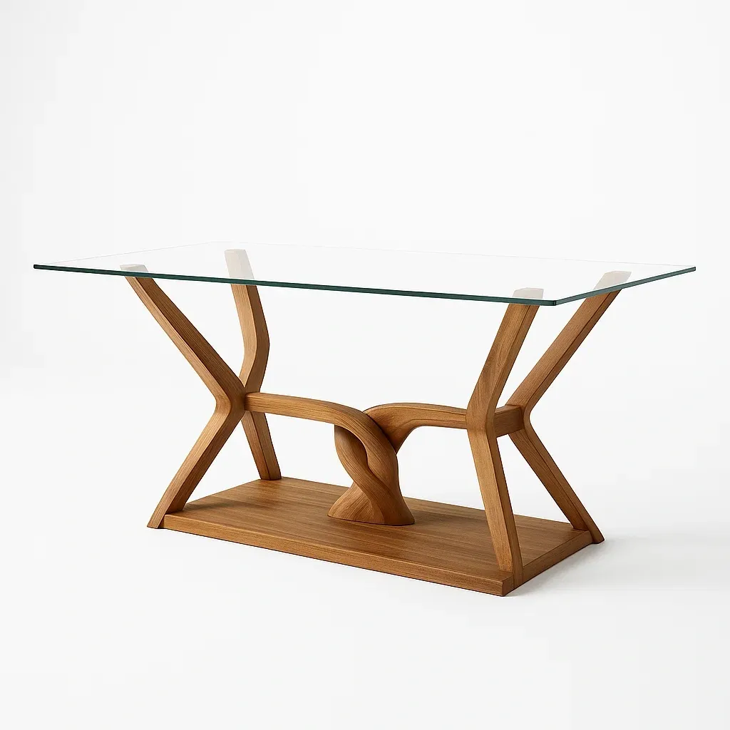 Tavolo da pranzo per interni da pranzo in Vetro Temperato e Legno Massello 150x90x75 cm