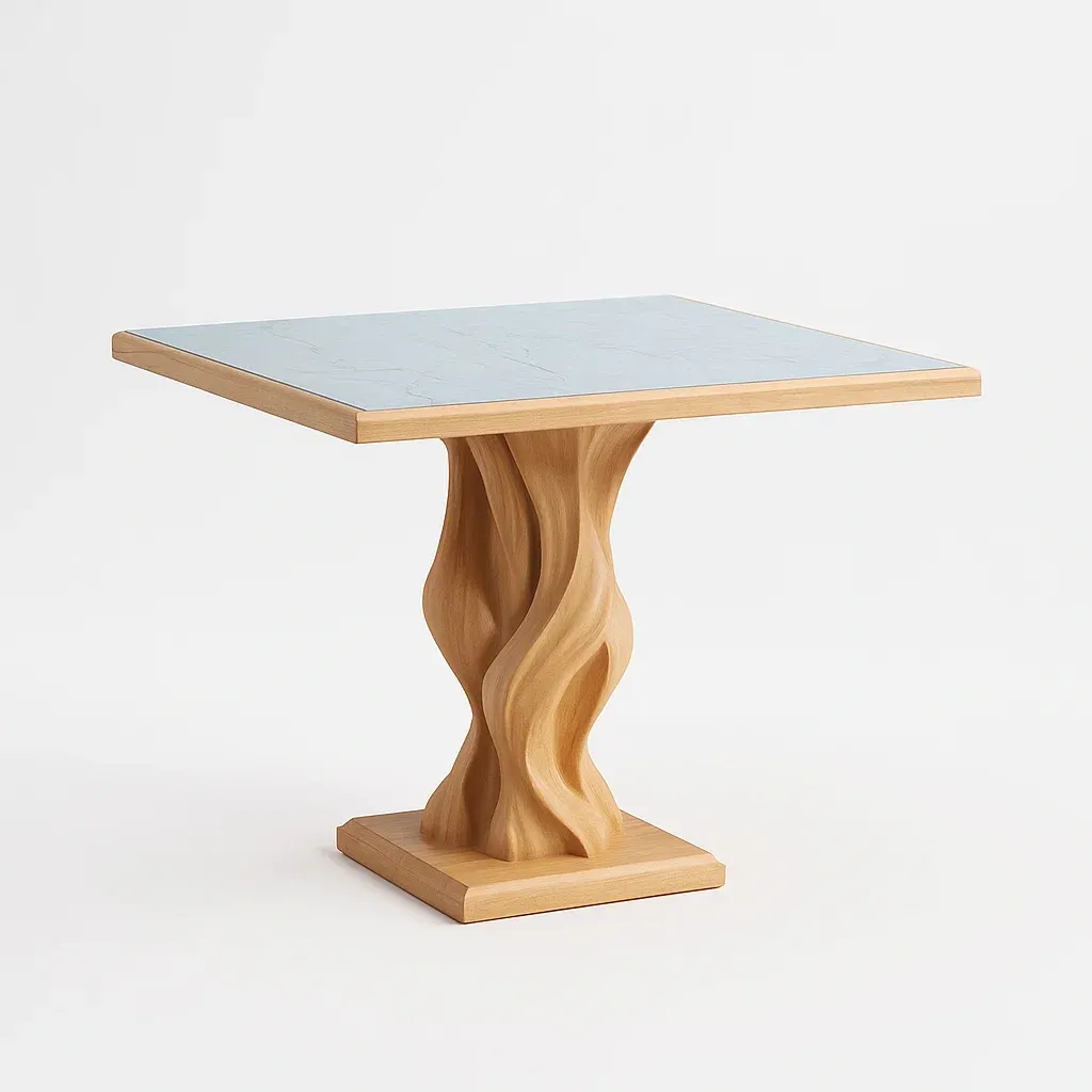 Tavolo da pranzo per interni quadrato con base in legno e superficie in marmo