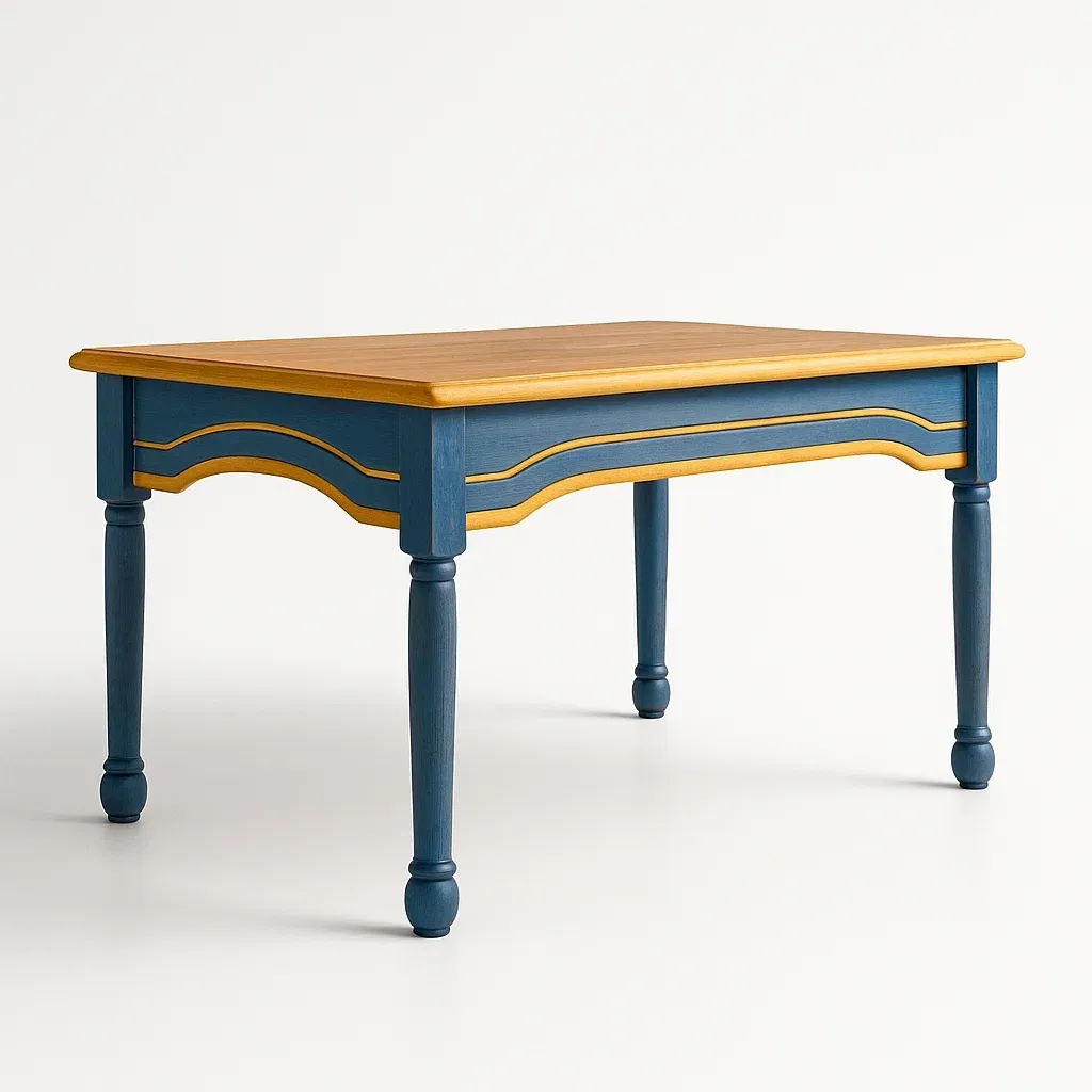 Tavolo da pranzo per interni da pranzo rettangolare legno blu/giallo 120x75x75 cm
