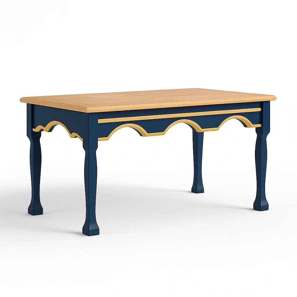 Tavolo da pranzo per interni rettangolare in legno blu e giallo