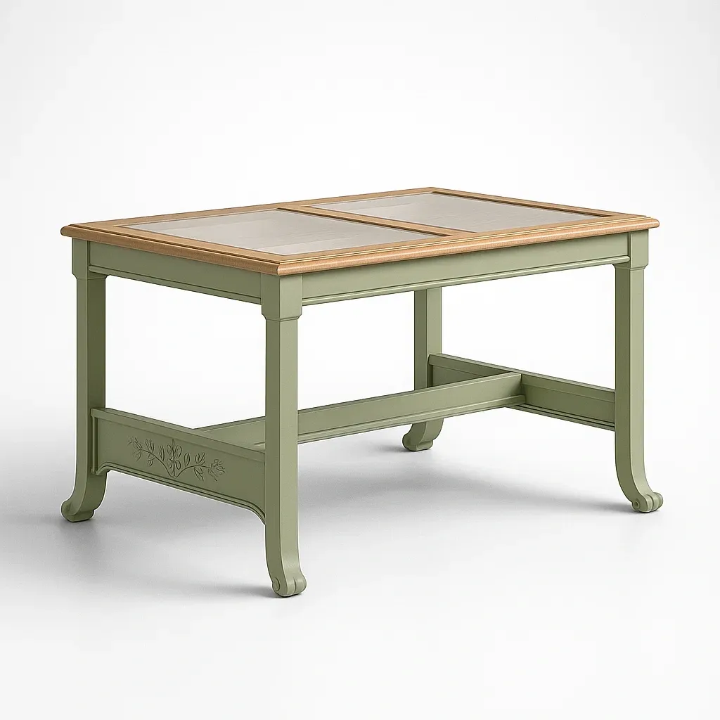 Tavolo da pranzo per interni da Pranzo Rettangolare Verde in Legno e Vetro