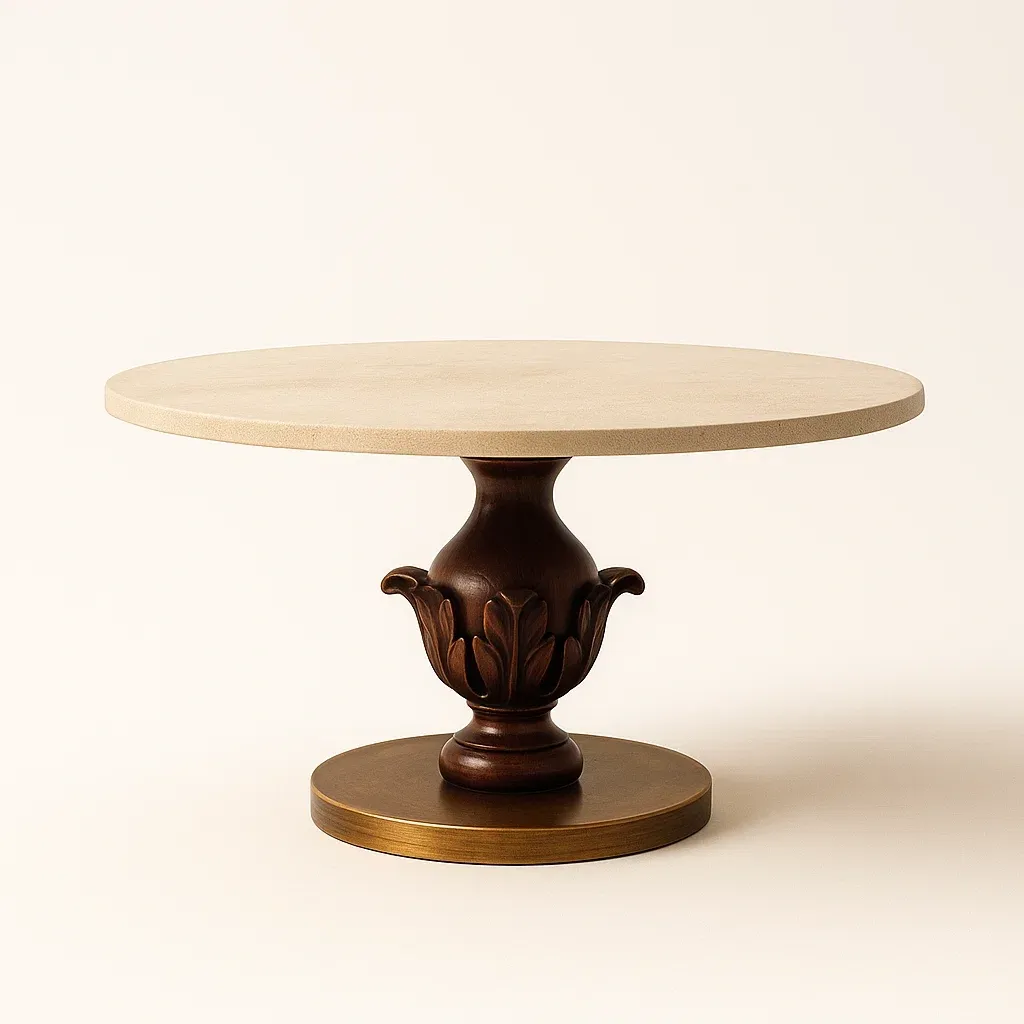 Tavolo da pranzo per interni Rotondo Pietra e Legno Massiccio Diametro 100 cm