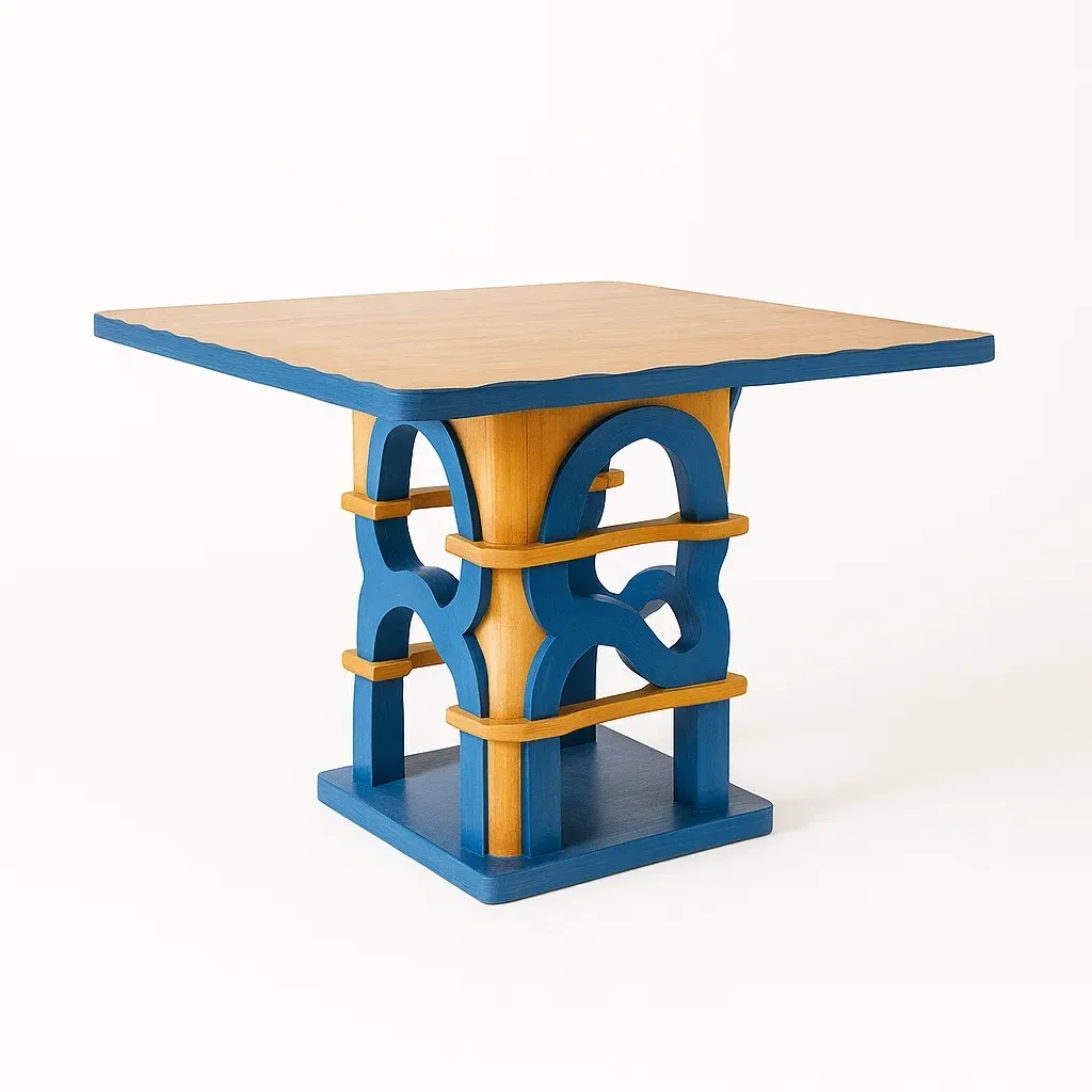 Tavolo da pranzo per interni in MDF Verniciato Blu e Legno Naturale 80x80x75 cm