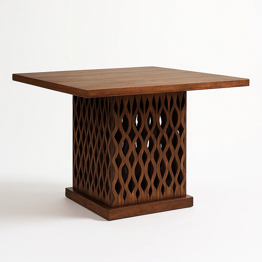 Tavolo da pranzo per interni in Legno Massello con Design Intagliato 100x100x76 cm