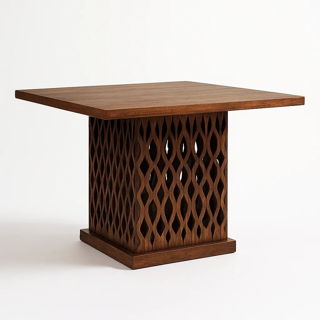 Tavolo da pranzo per interni in Legno Massello con Design Intagliato 100x100x76 cm