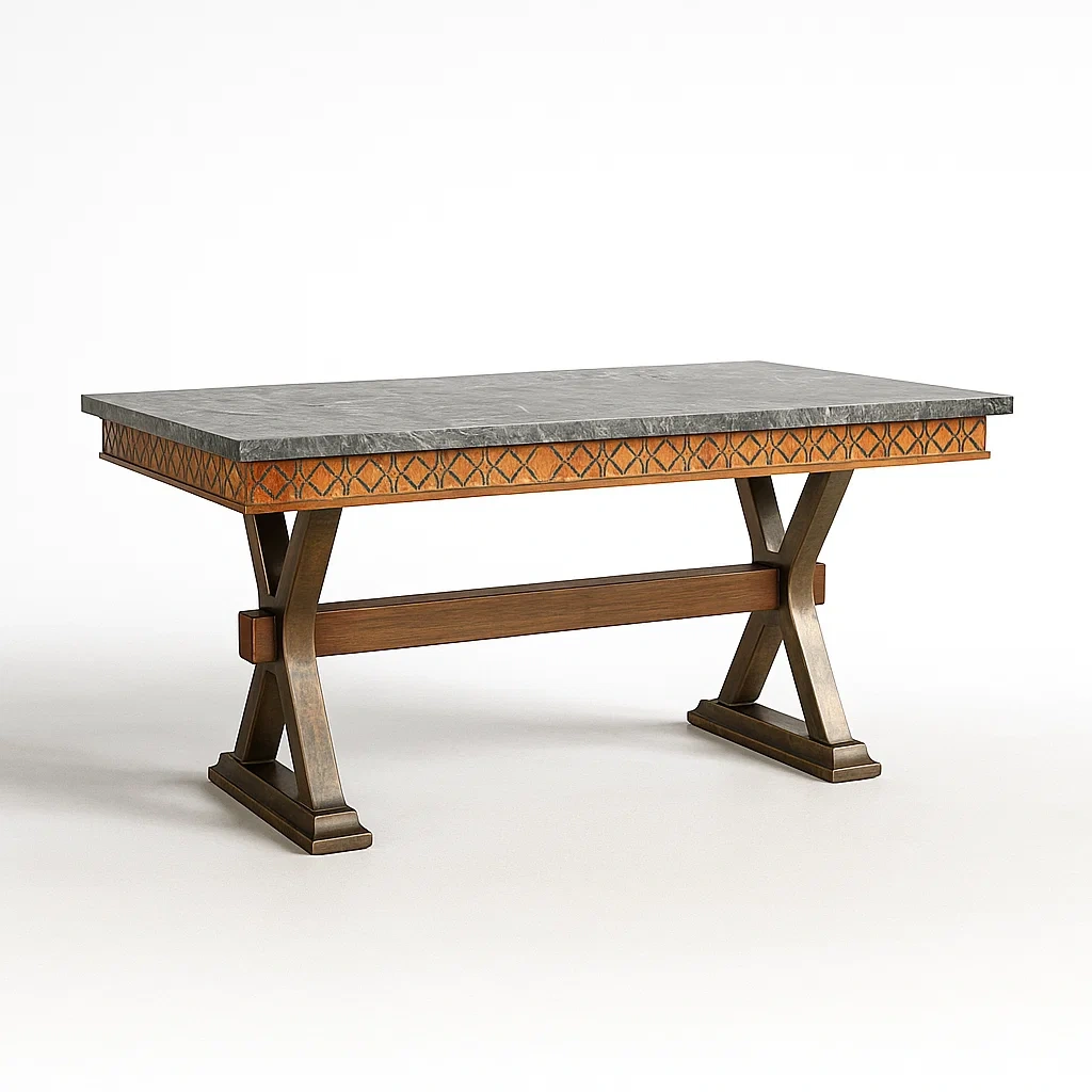 Tavolo da pranzo per interni rettangolare in marmo con gambe incrociate in legno 200x100x75 cm