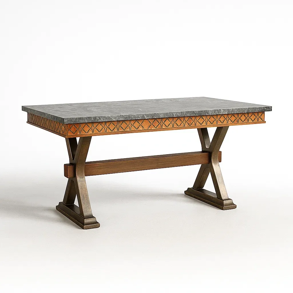 Tavolo da pranzo per interni rettangolare in marmo con gambe incrociate in legno 200x100x75 cm