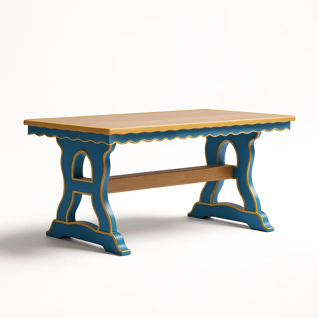 Tavolo da pranzo per interni rettangolare in legno massello blu e oro 120x60x75 cm