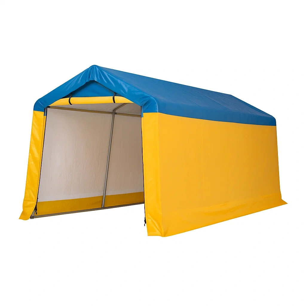 Tettoie di stoccaggio in metallo blu e giallo 4x6 m con rivestimento in PVC