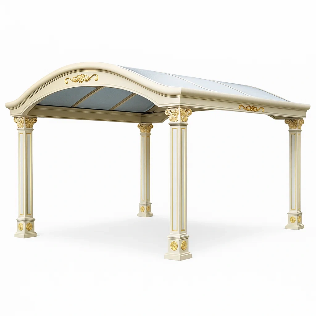 Gazebo da giardino in alluminio con rivestimenti dorati