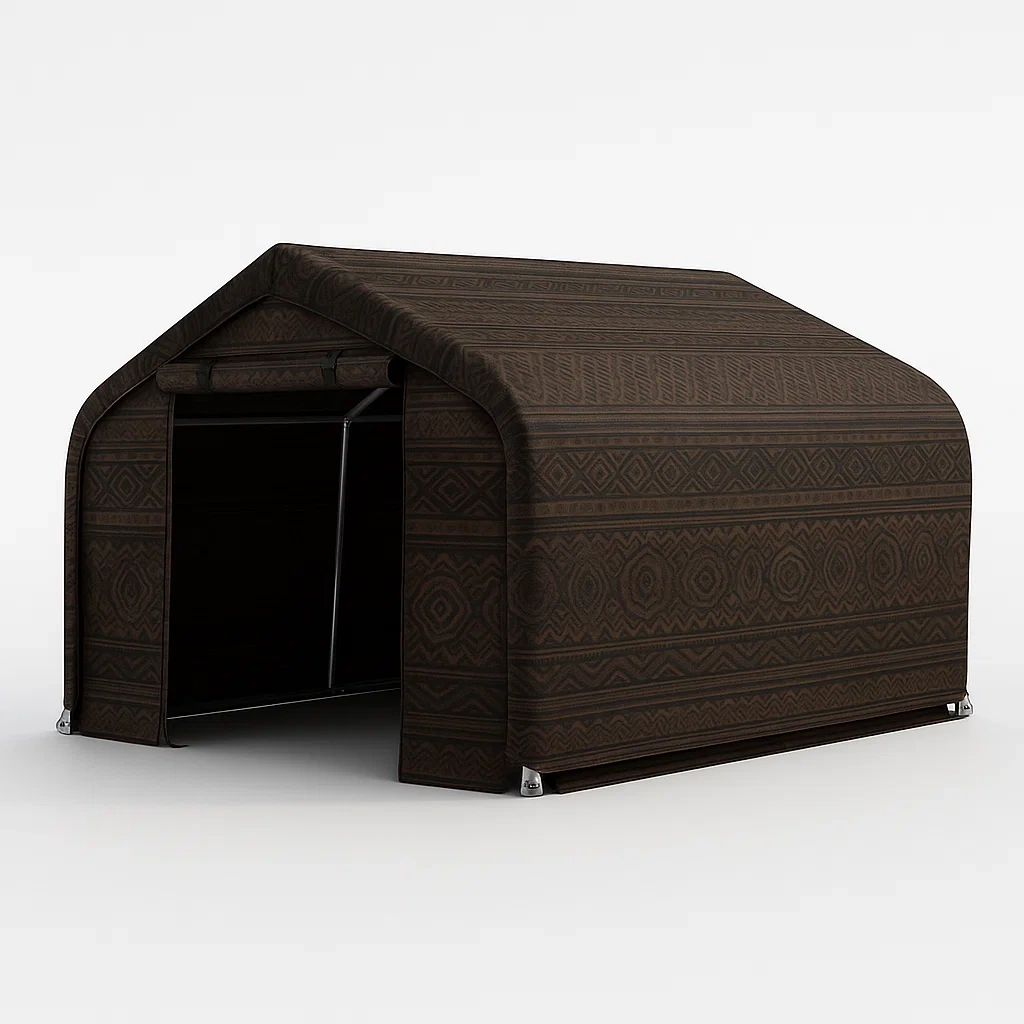 Tettoie da esterno da campeggio marroni con struttura in acciaio e rivestimento in poliestere