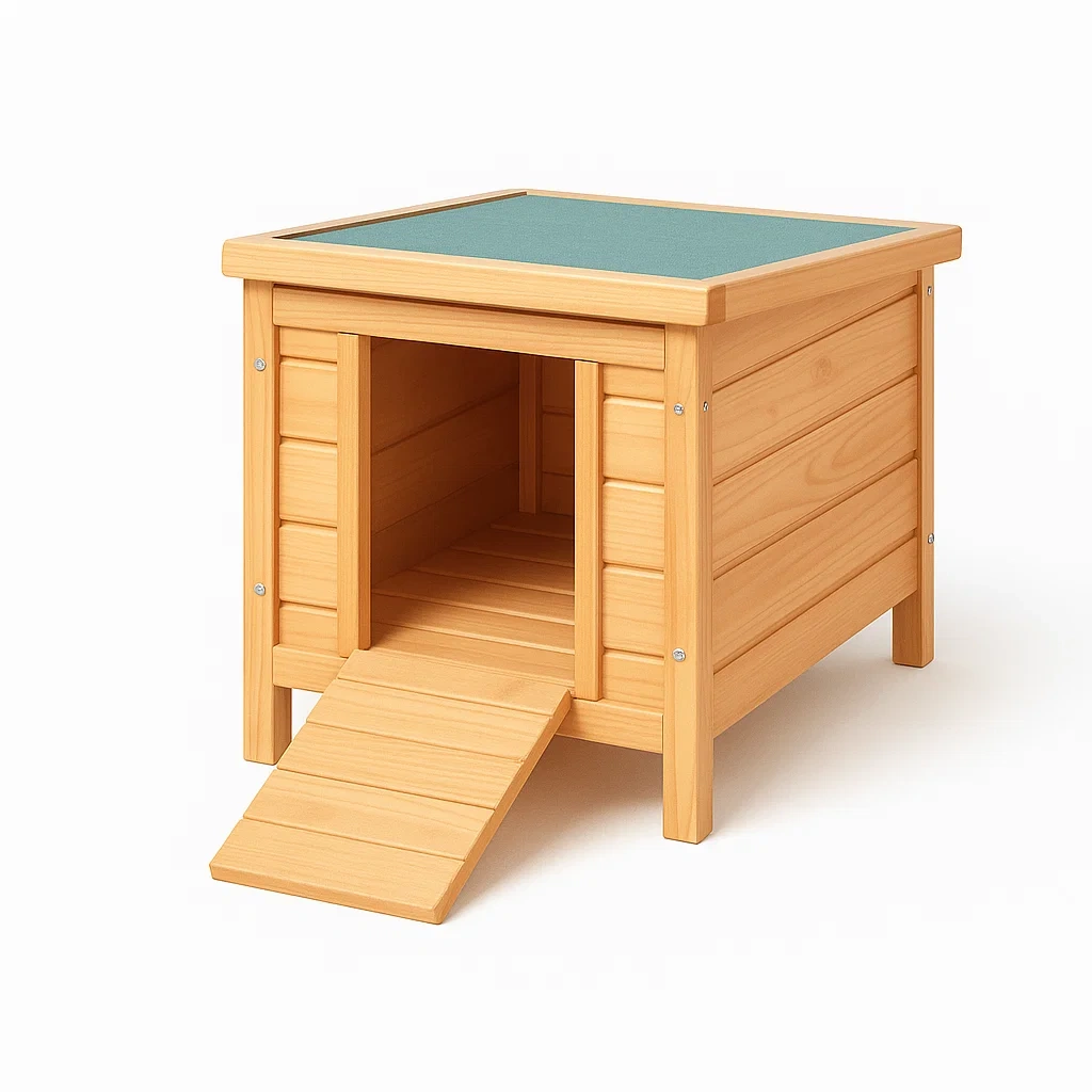 Cuccie in legno con tetto in tessuto verde per animali domestici