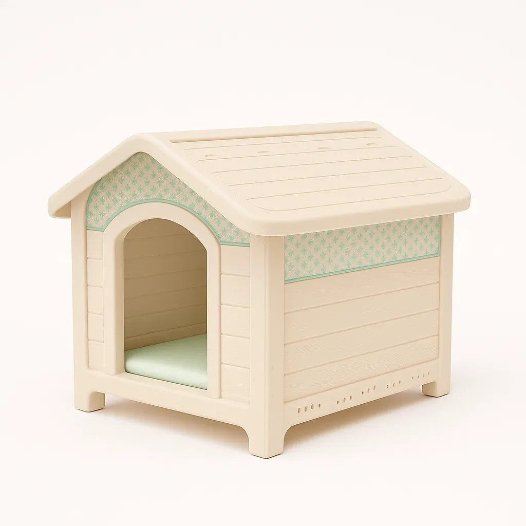 Cuccie in polipropilene beige con tetto spiovente