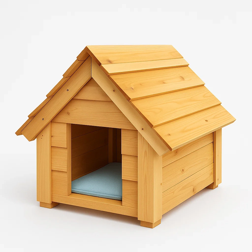 Cuccie in legno di pino con cuscino azzurro per cani